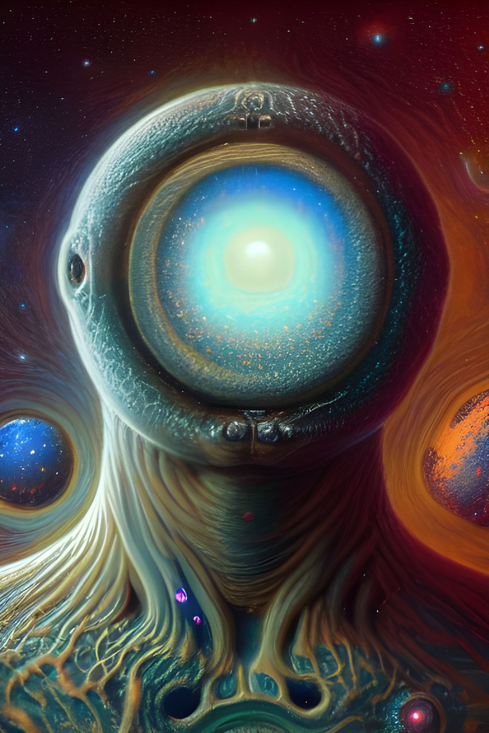 Cosmic Astral Cyborg Portrait in Biomechanical Style