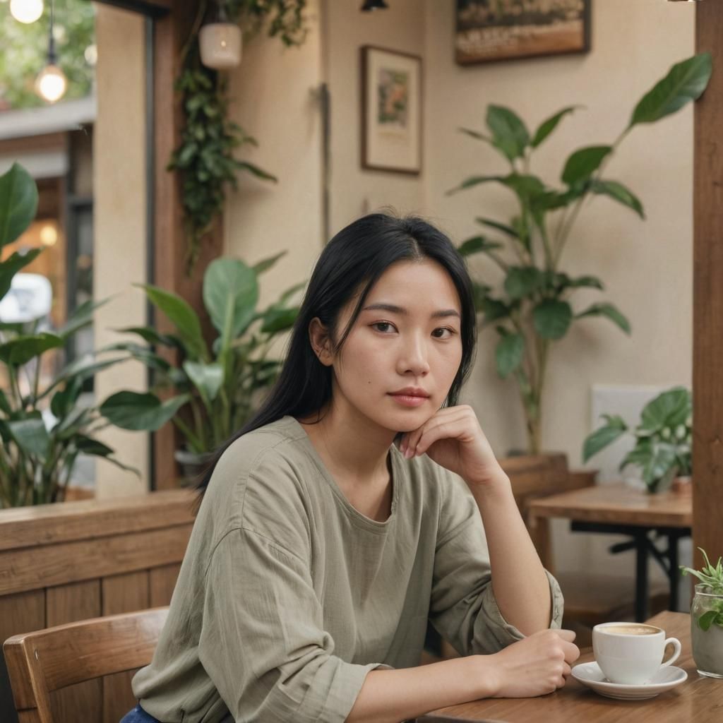 Young Asian Woman Portrait in Coffee Shop