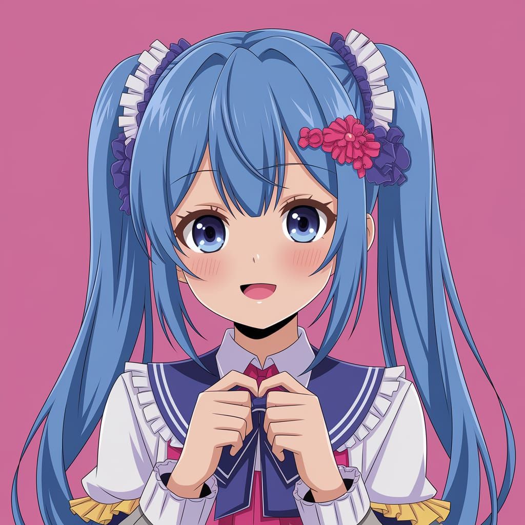 Anime Girl with Long Baby Blue Hair