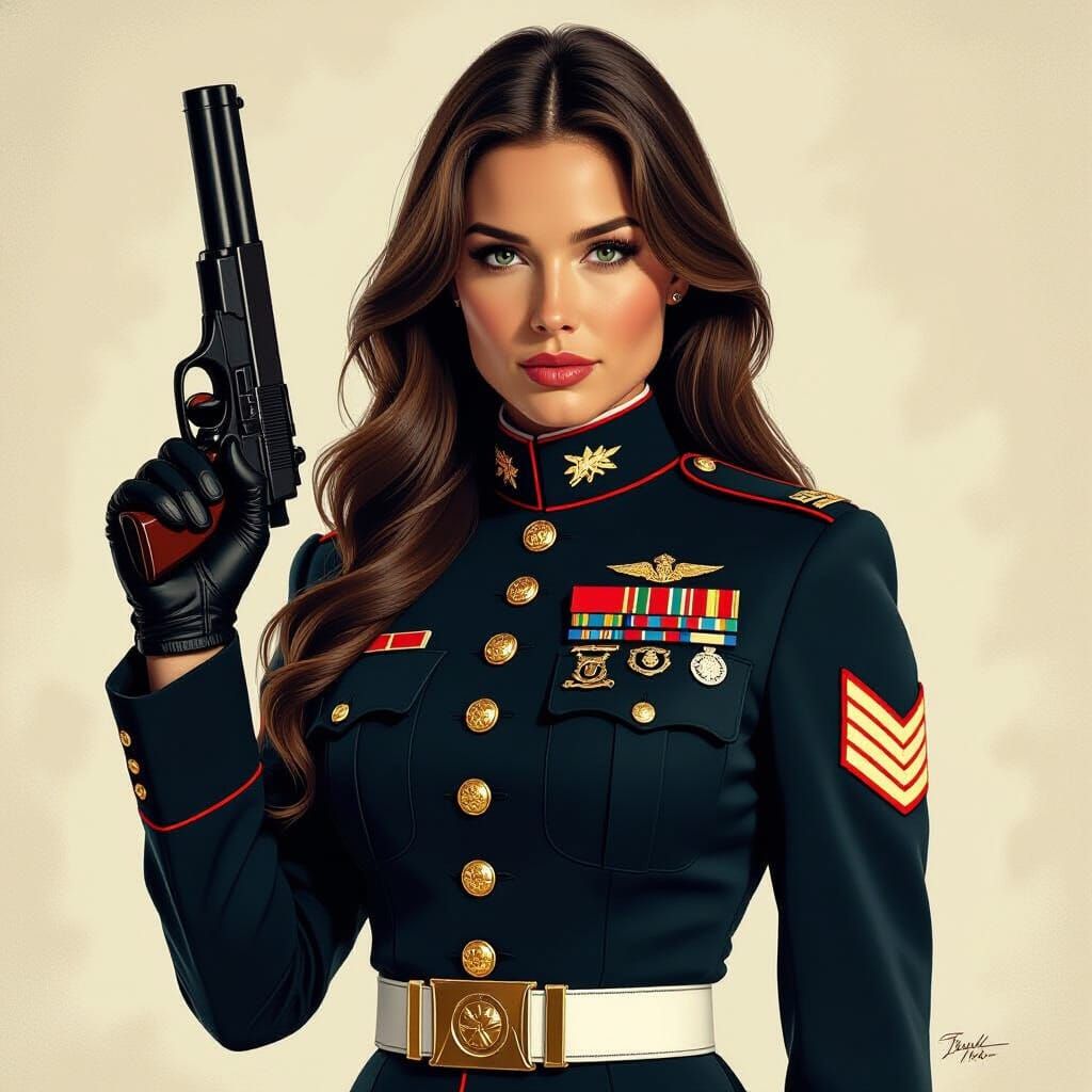 Female Marine in Dress Blues: Vintage Film Aesthetic