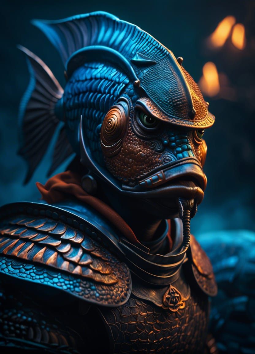 Epic Fish Warrior Portrait in Dark Fantasy Style