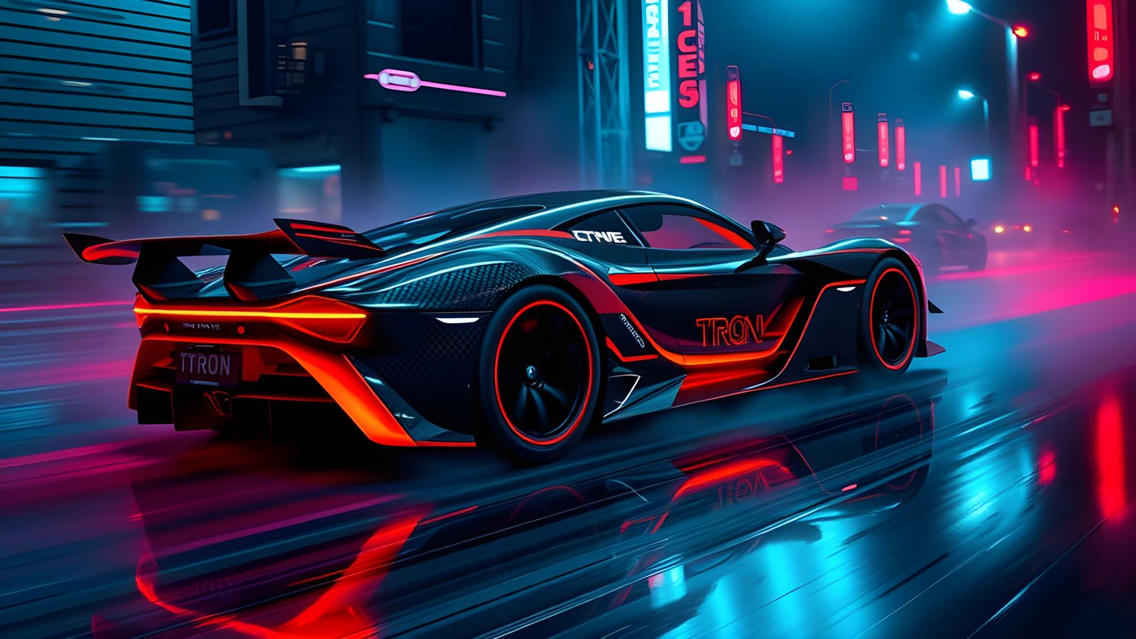 Futuristic Neon Supercar with TRON Decal