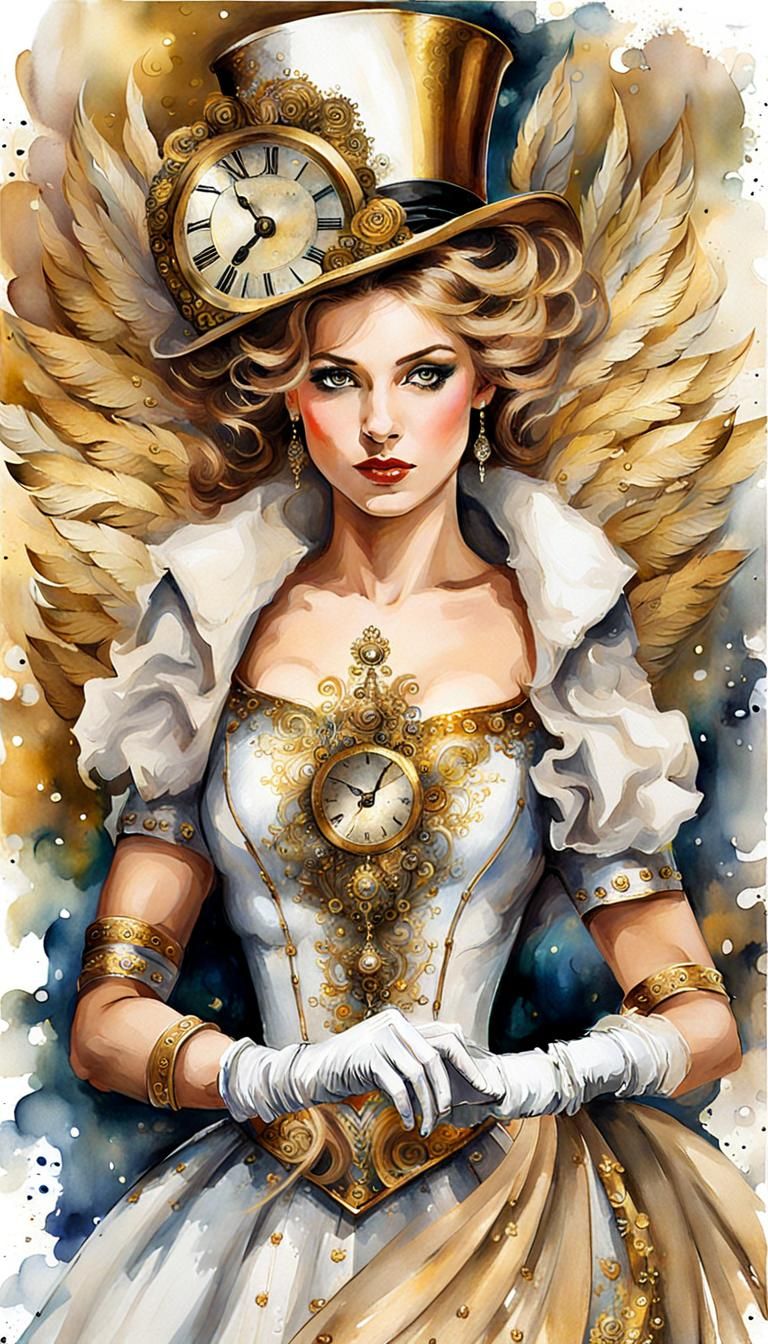 Regal Steampunk Lady Portrait in Watercolor Style
