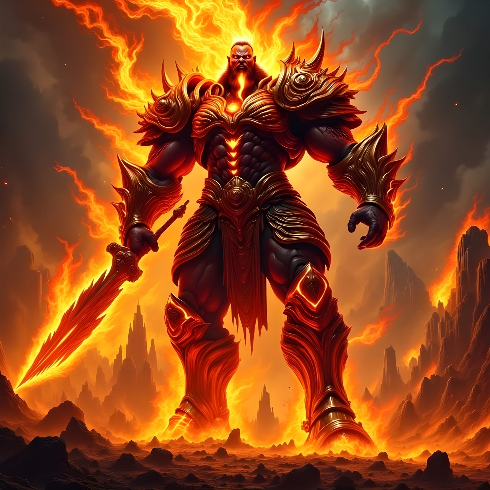 Fire Giant Destroys Asgard: Epic Digital Painting