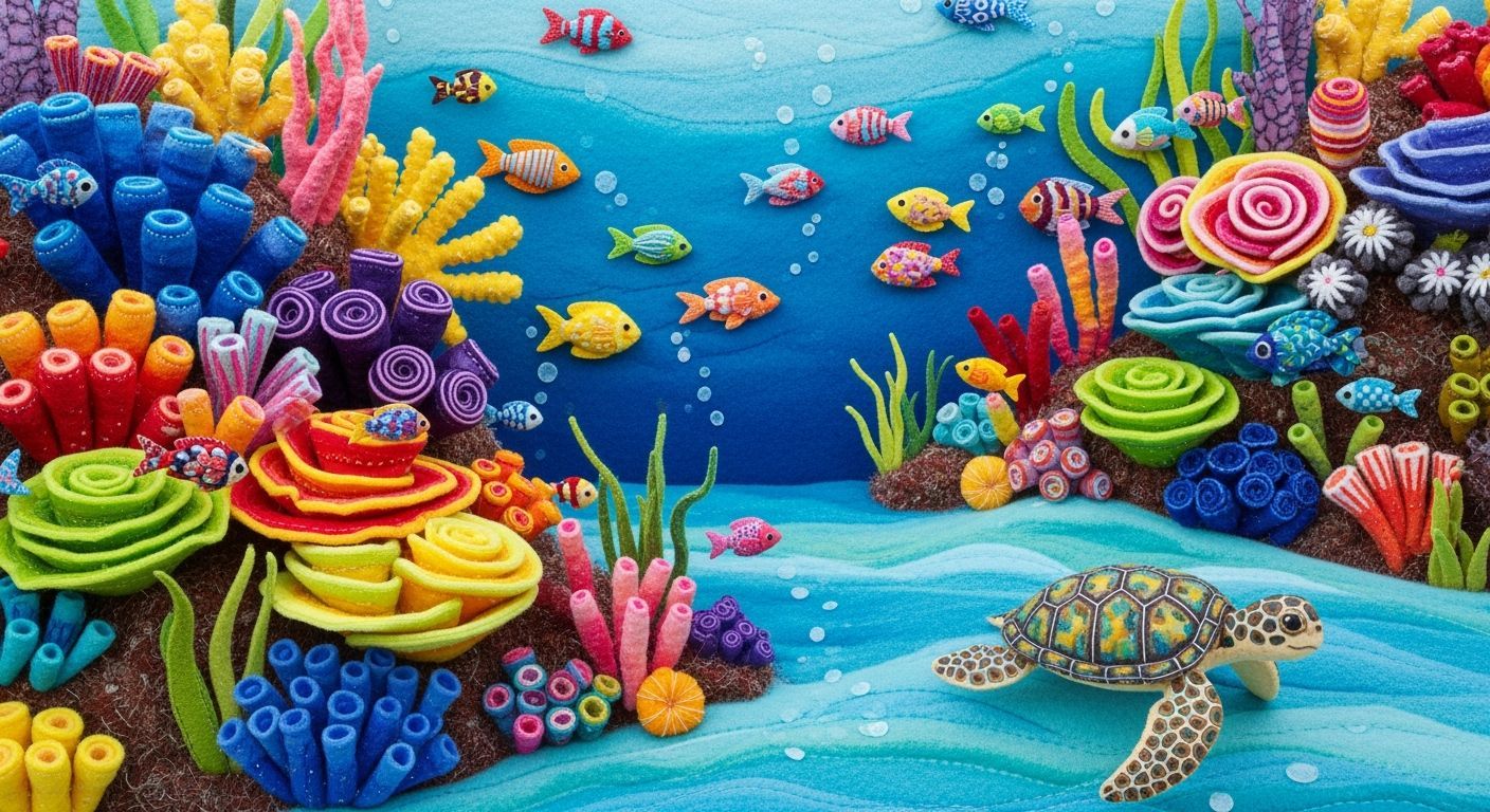 Whimsical Felt Coral Reef in Textile Art Style