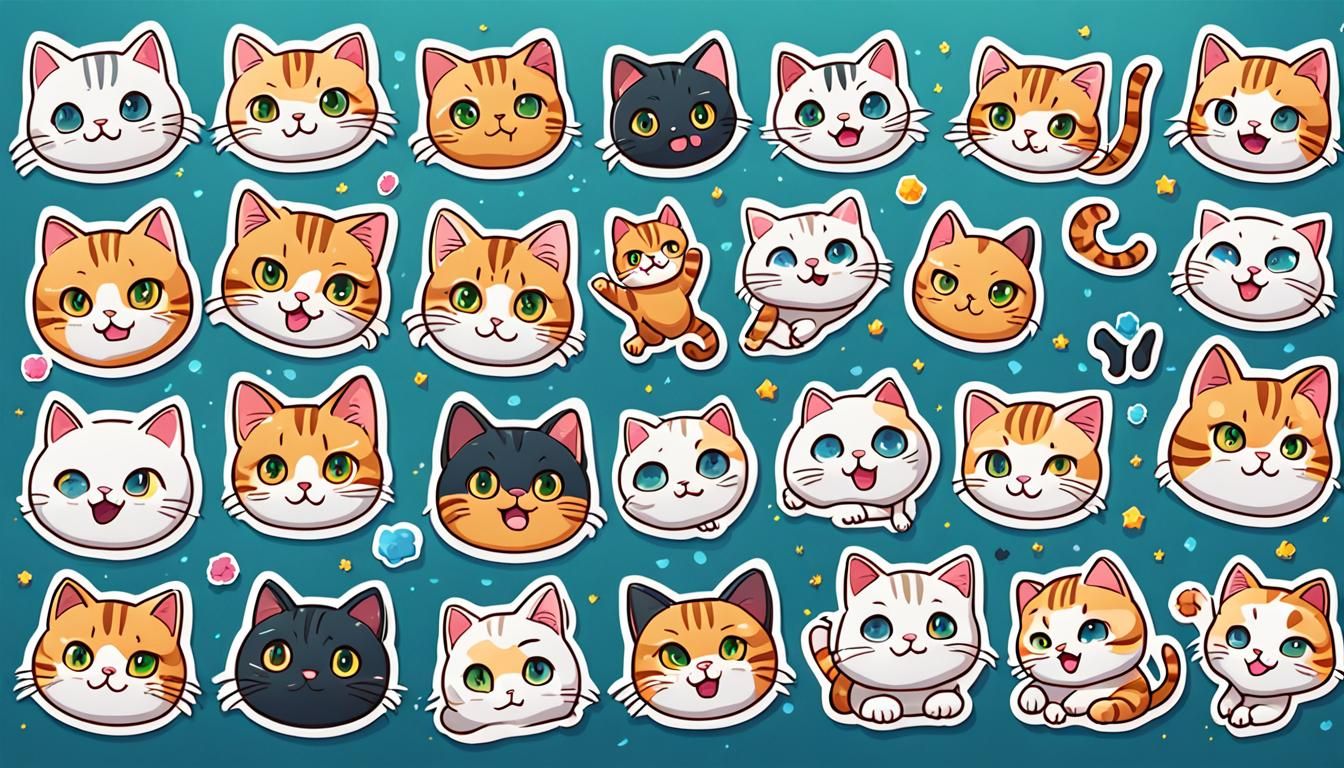 Anime Style Cat Emoji Sticker Sheet