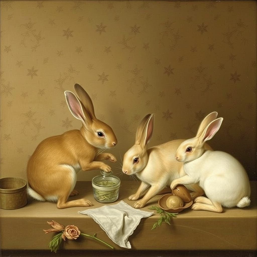 Baroque Still Life with Rabbits