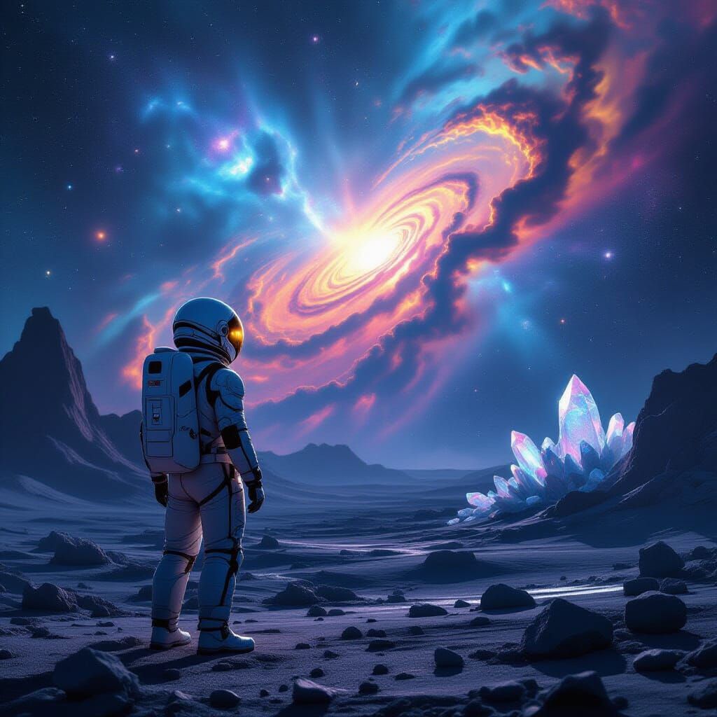 Astronaut Gazing at Nebula on Alien Planet