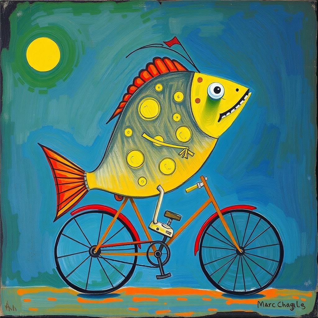 Legless Fish Rides Bicycle: Surreal Art