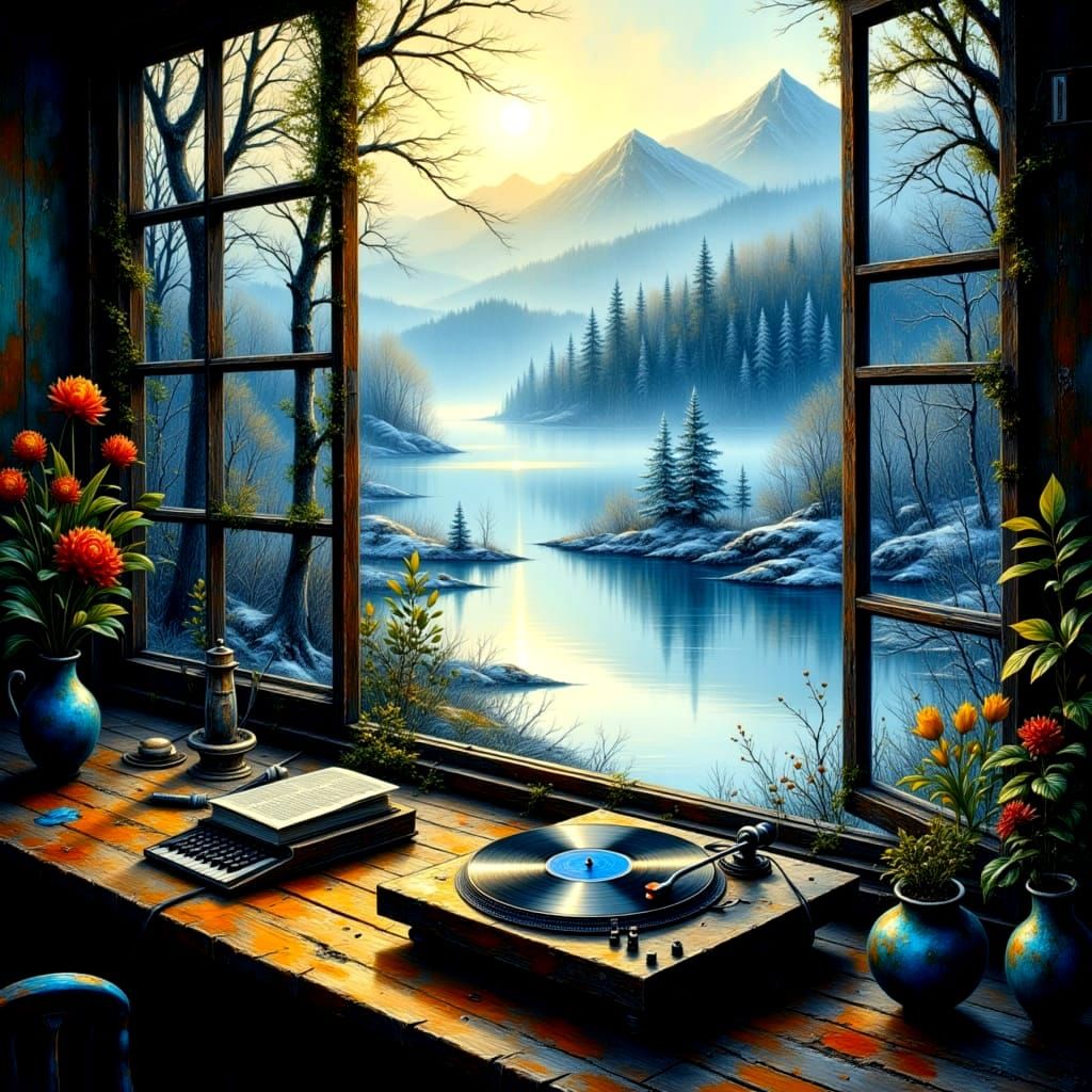 Recording Studio with Lake View in Painterly Style