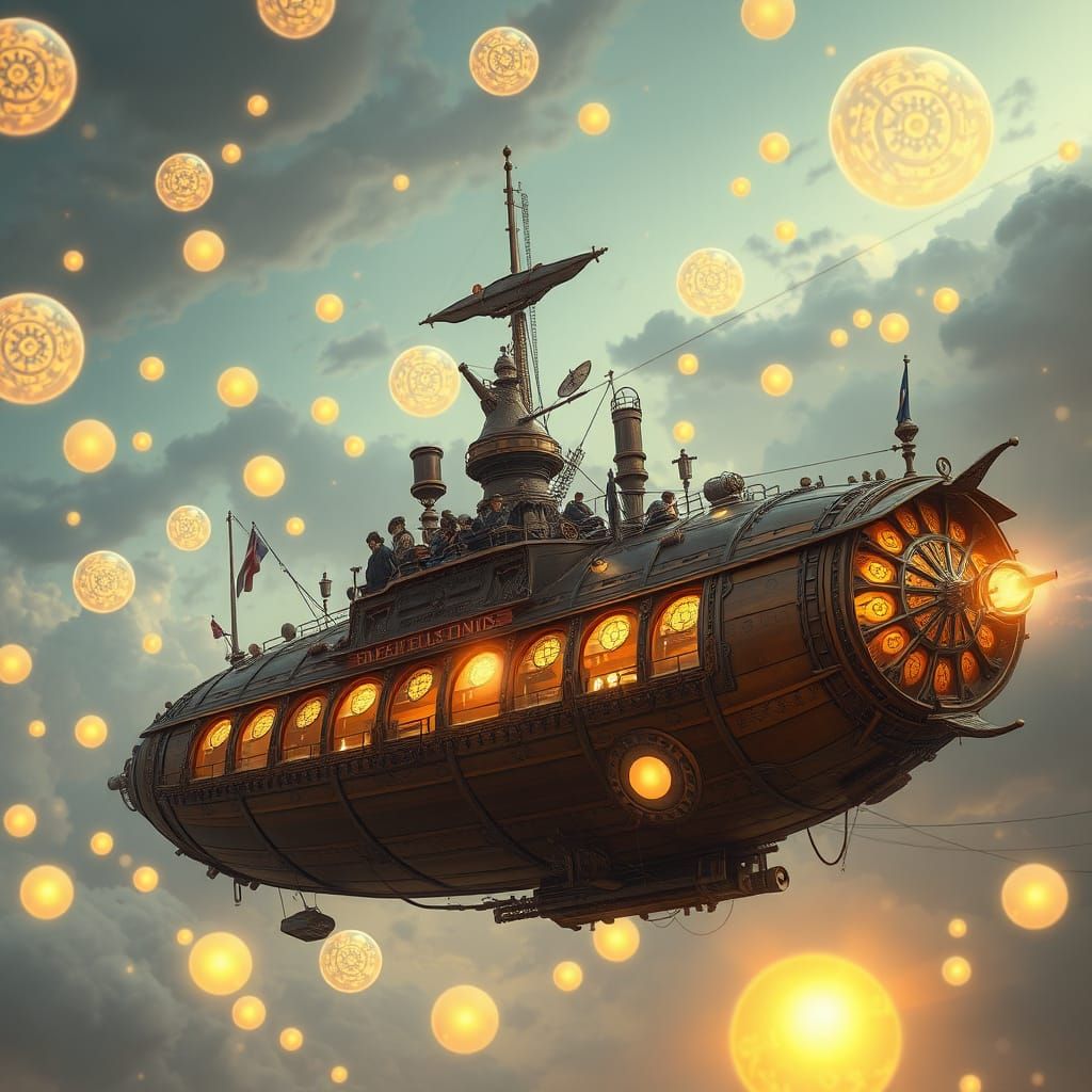 Steampunk Airship Soars Through Orb-Filled Sky