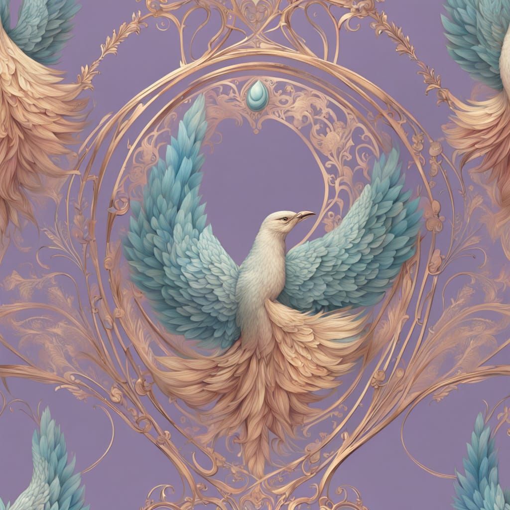 Magical Crest in Whimsical Style with Arcane Runes and Phoen...