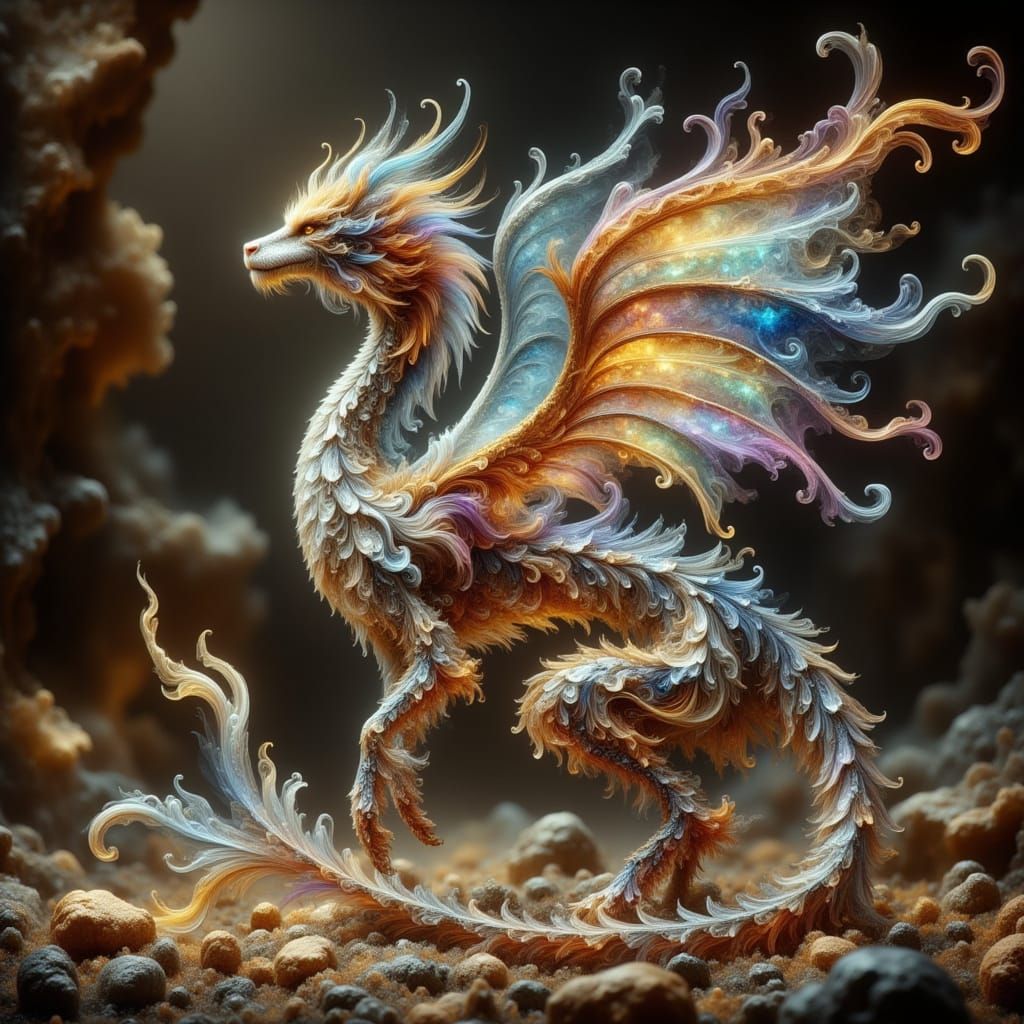 Enchanted Dragon in Iridescent Metallics Unfolds in Treasure...