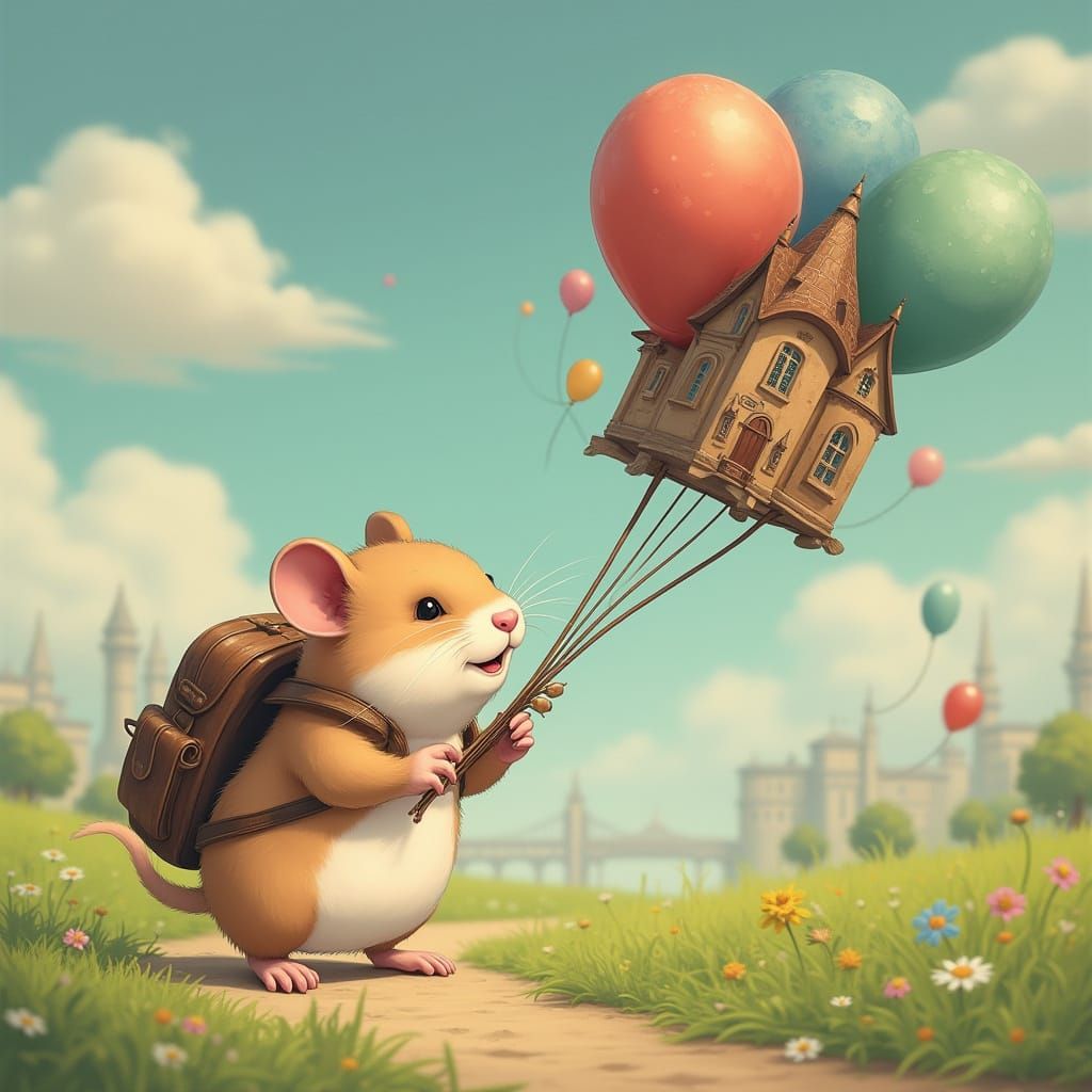 Hamster's Whimsical Escape: Academy Adrift in Miyazaki Style