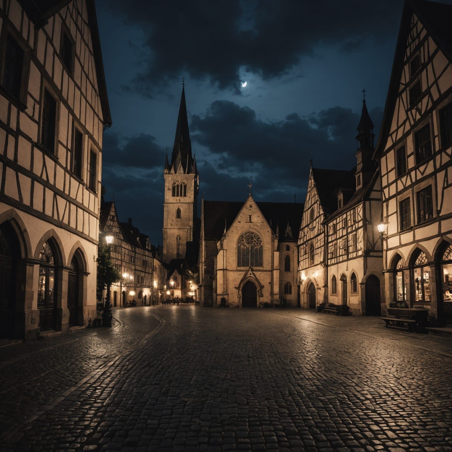 Medieval Town Square at Night in Ultra HD