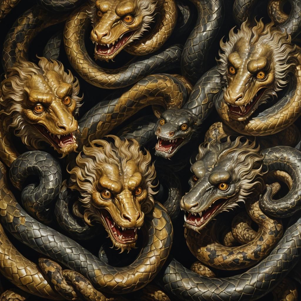 Serpents Portrait in Baroque Oil Painting Style
