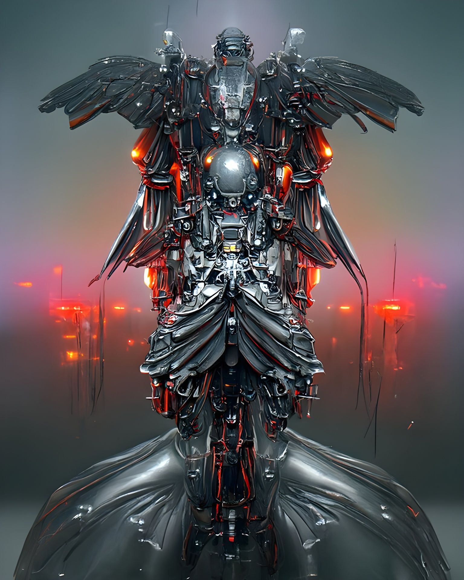 Dark Cyberpunk Metallic Mecha Angel