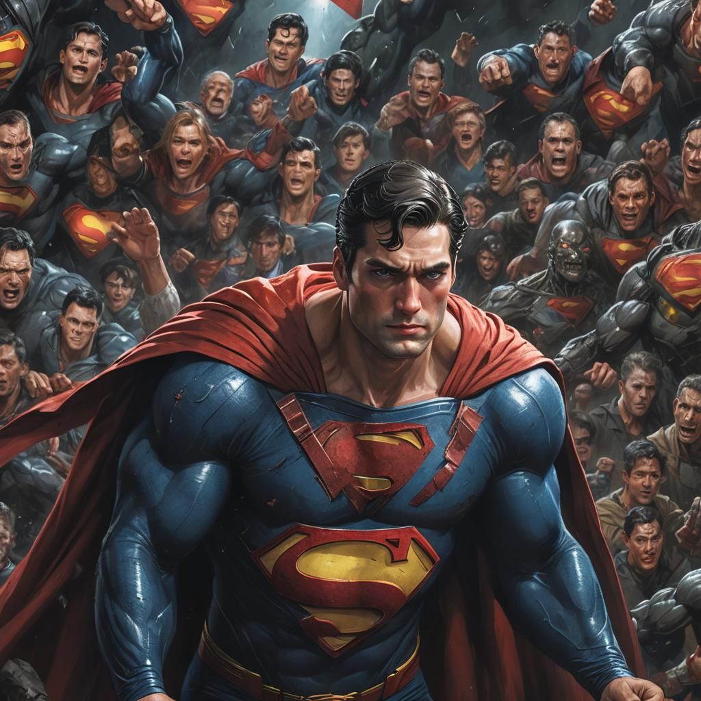 Dark, Hyperrealistic Superman Portrait in 8K