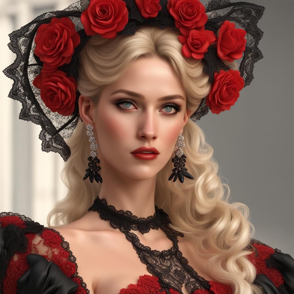 Hyperrealistic Spanish Dancer in Red and Black Dress