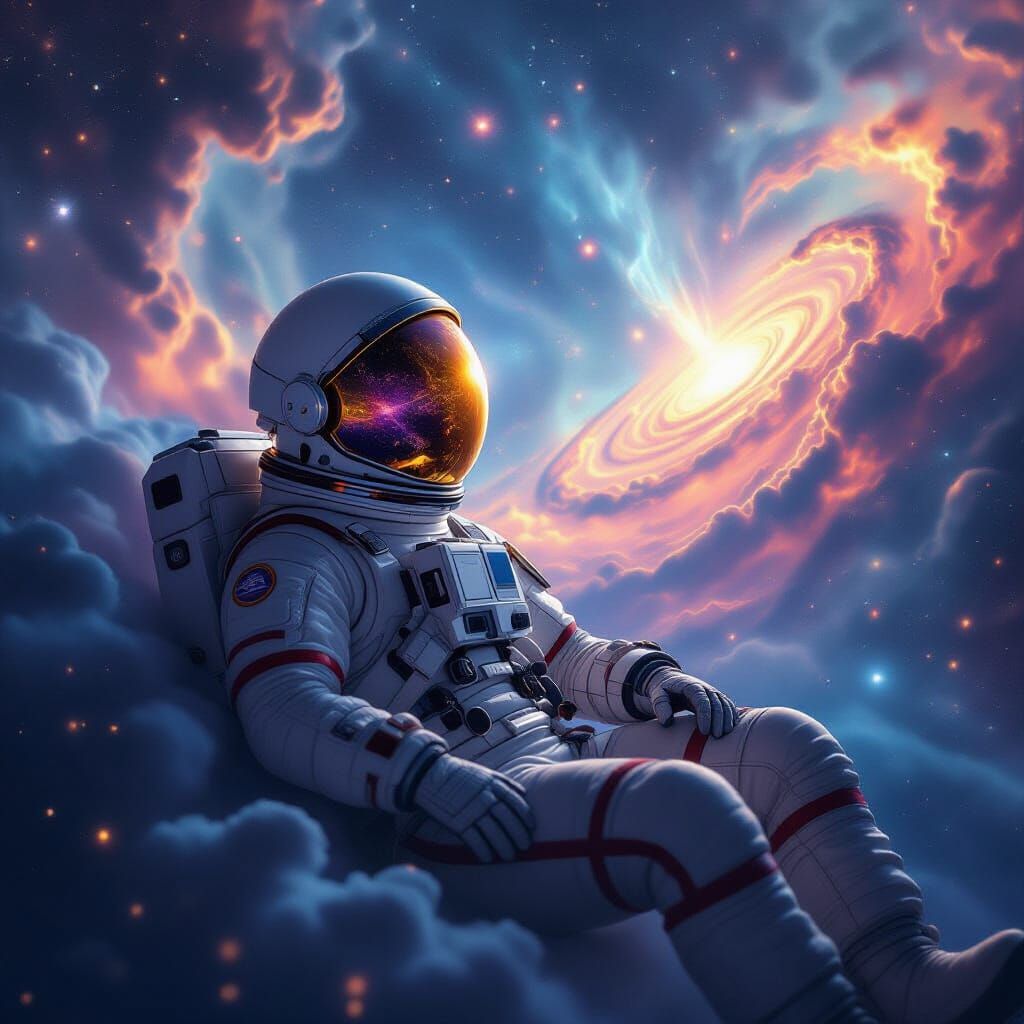 Astronaut Adrift in Starry Nebula: Hyperrealistic