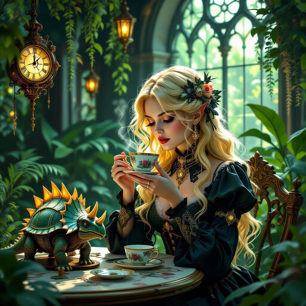 Gothic Artificer in Bioluminescent Tea Room