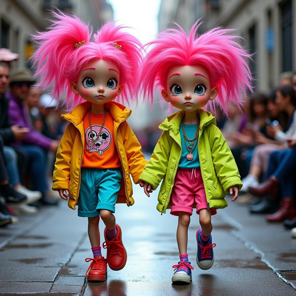 Twins at NYFW in Rugrats Cartoon Style