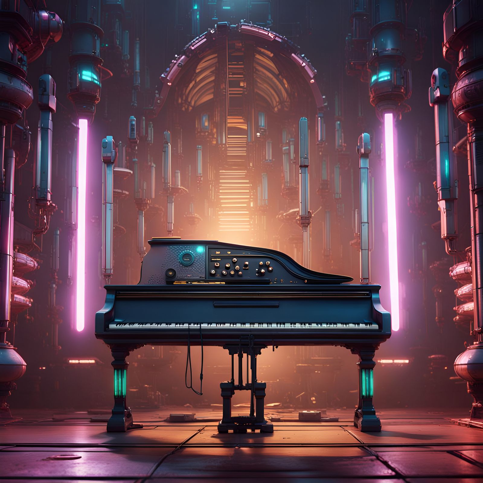 Cyberpunk Musical Instrument: Detailed Sci-Fi Art