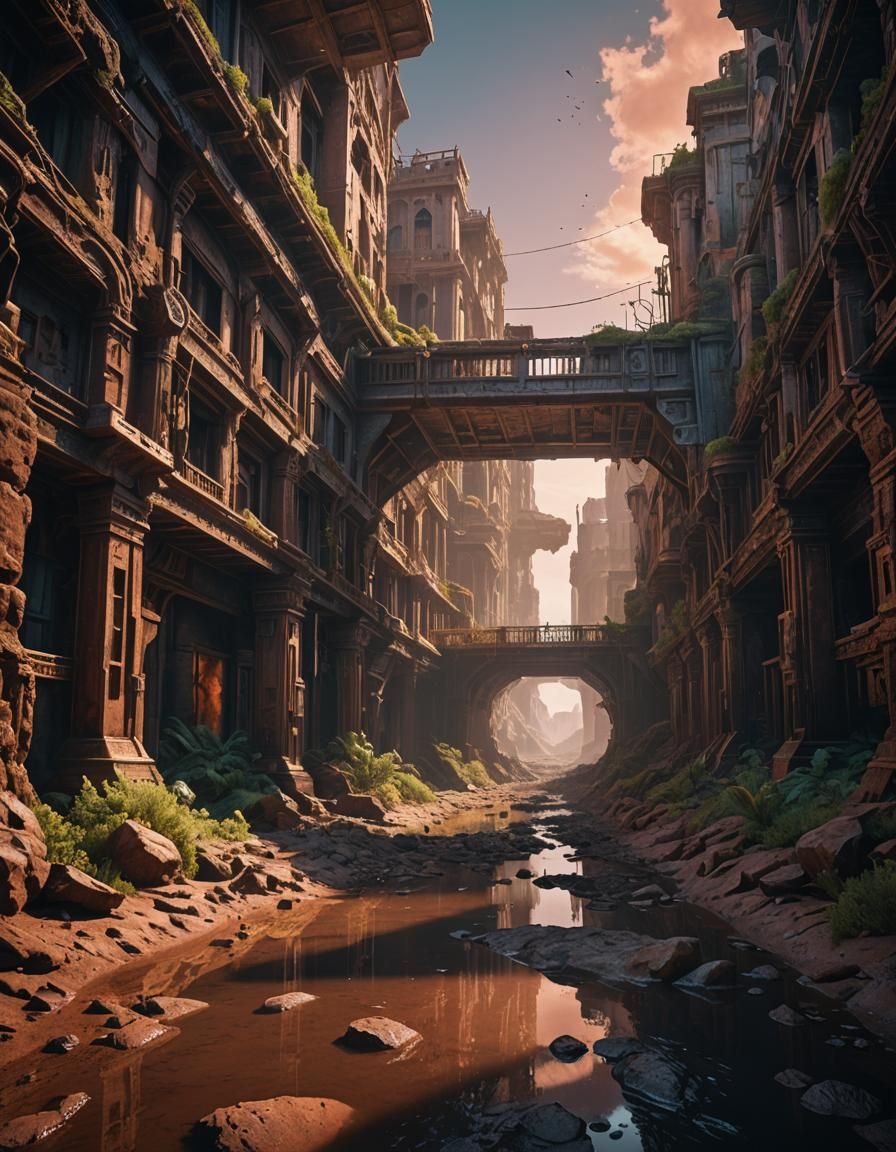 Abandoned Martian Canal: Detailed Matte Painting