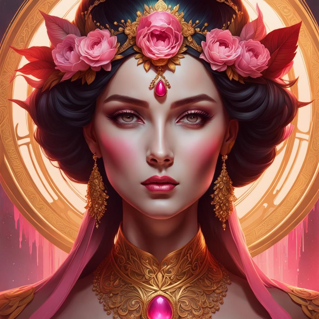 Woman in Ornate Floral Crown: Hyperdetailed Portrait