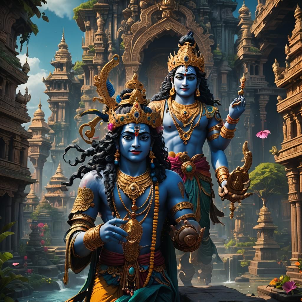Detailed Matte Painting of Krishna in Deep Color