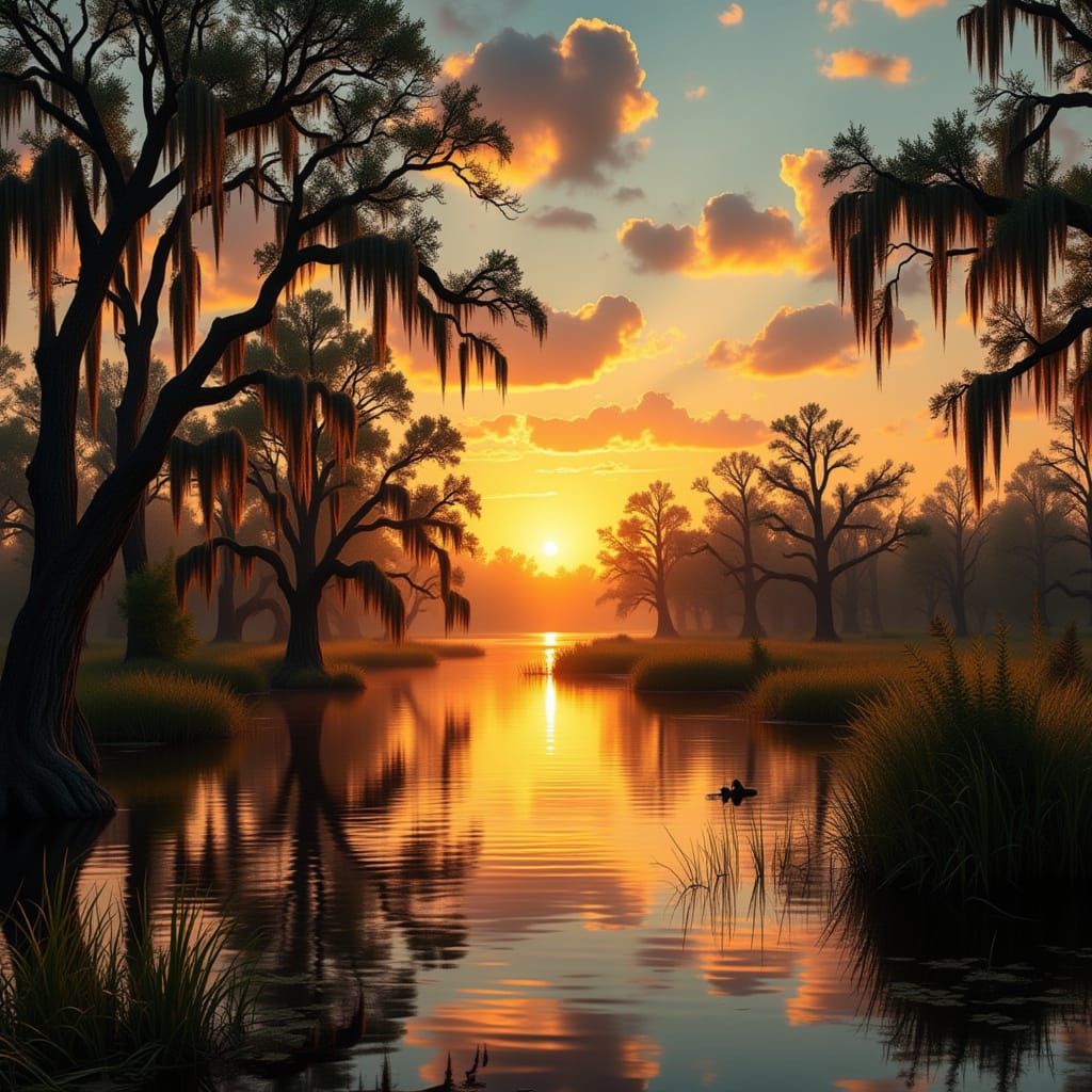 Golden Hour Bayou Landscape