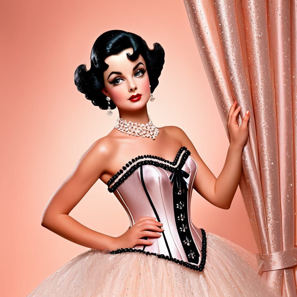 Glamorous Peach Corset Gown with Glittering Skirts in Retro ...