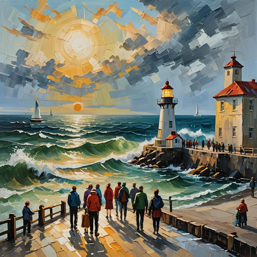 Neo-Expressionist Seascape with Pier in Impasto Style