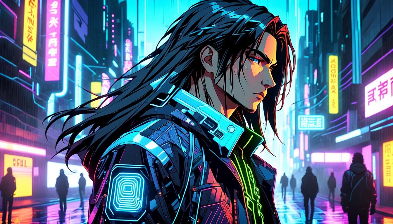 Cyberpunk Anime Man Portrait in Futuristic City