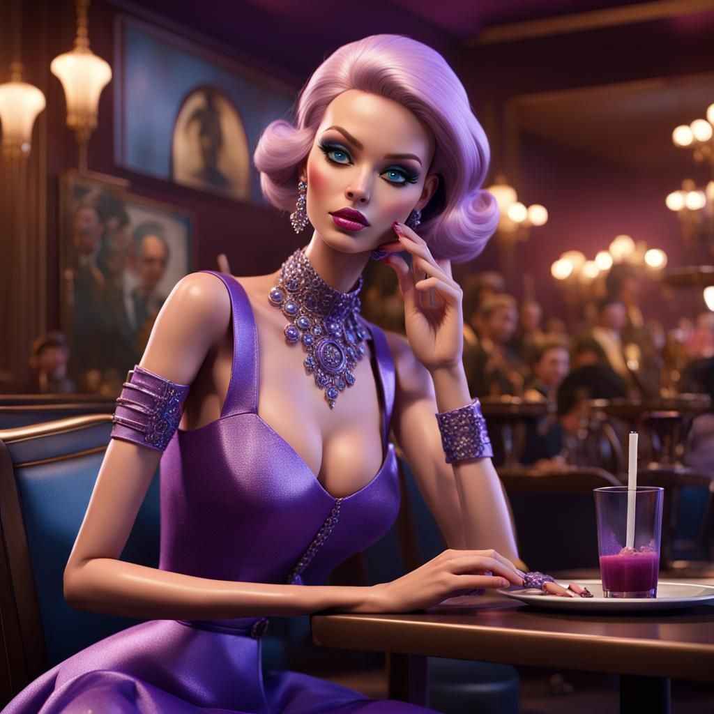 Cyborg Barbie in Purple Dress, Fantasy Concept Art