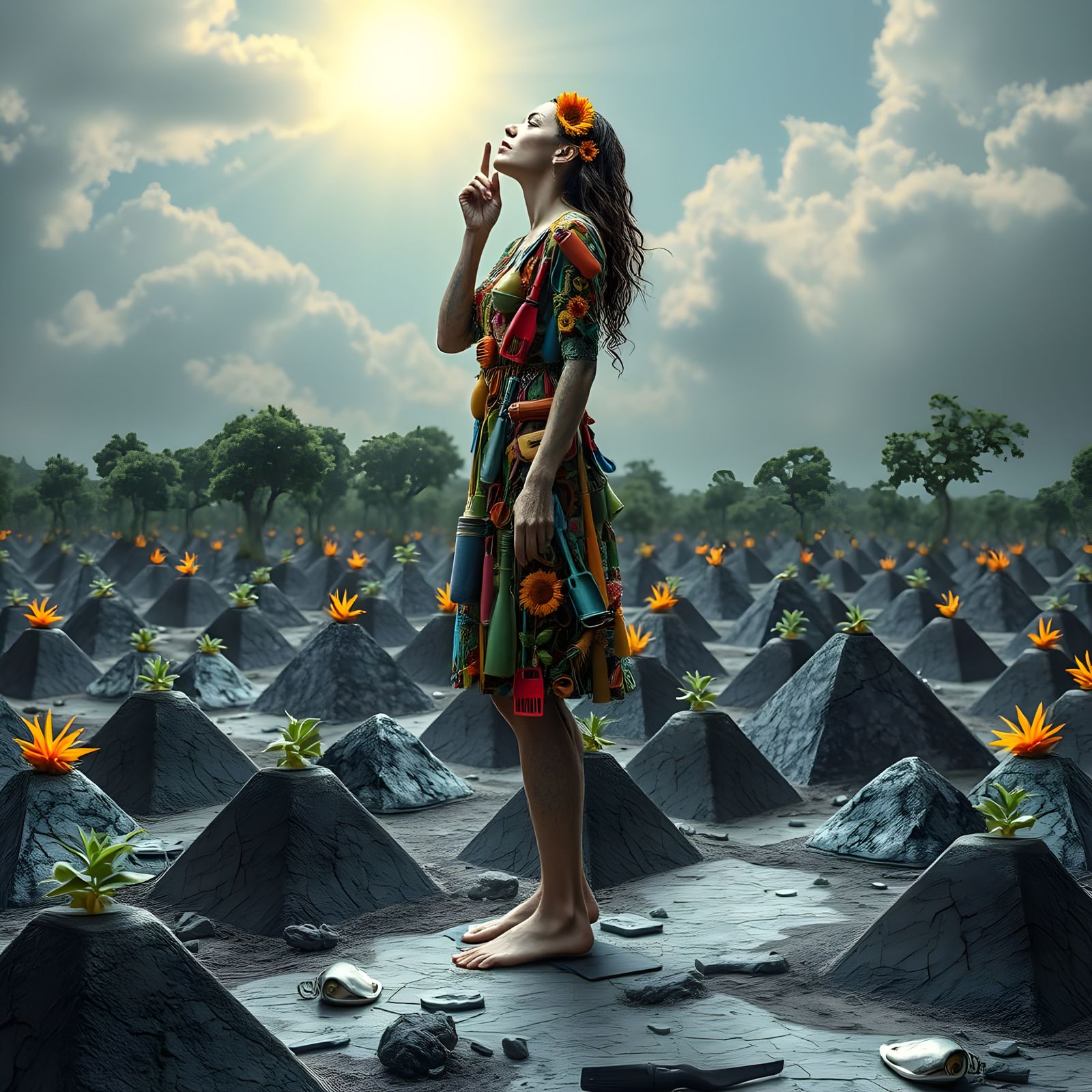 Surreal Goddess Emerges from Kitchen Tools in Vibrant, Dream...