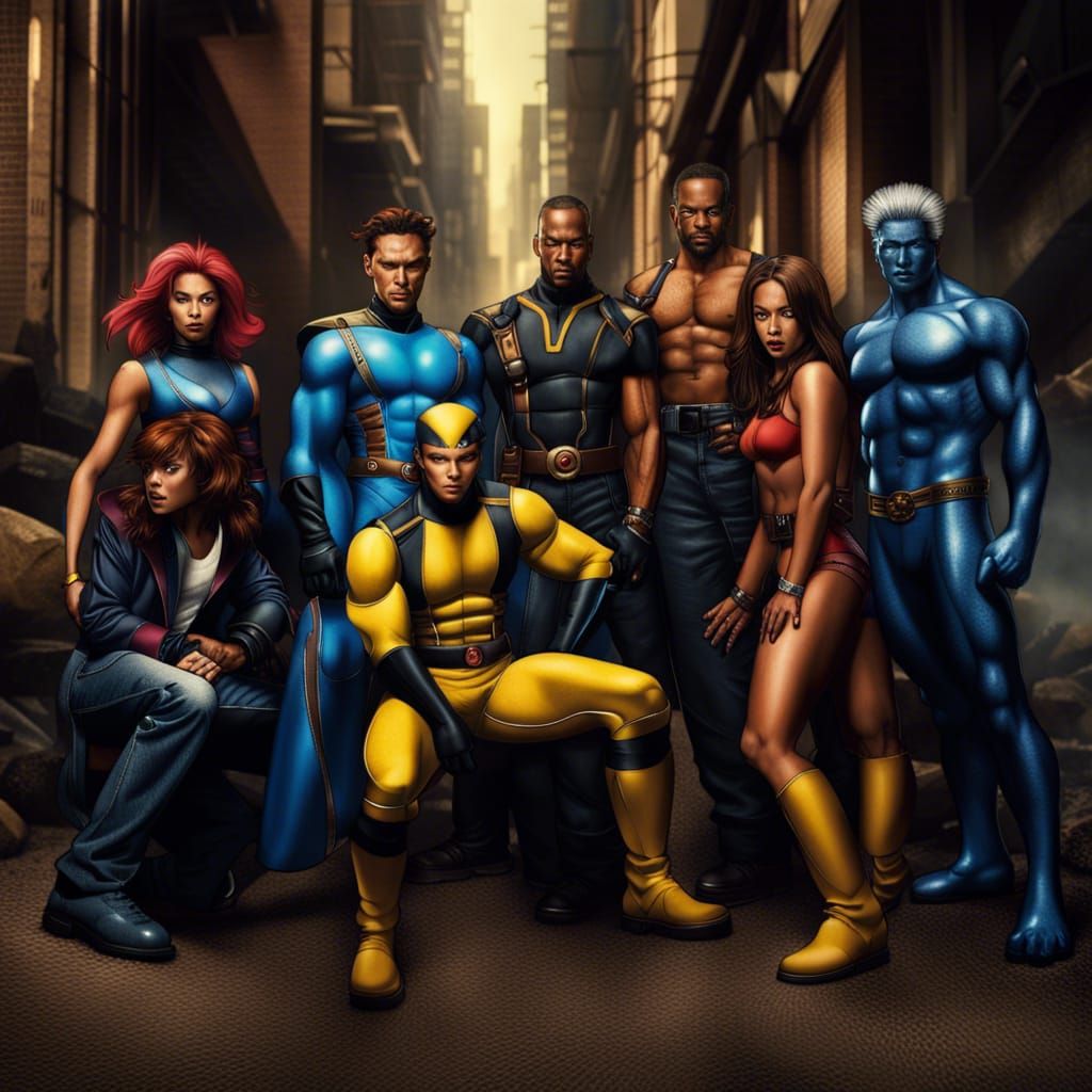 90s X-Men Group Hyperrealistic Cinematic Shot