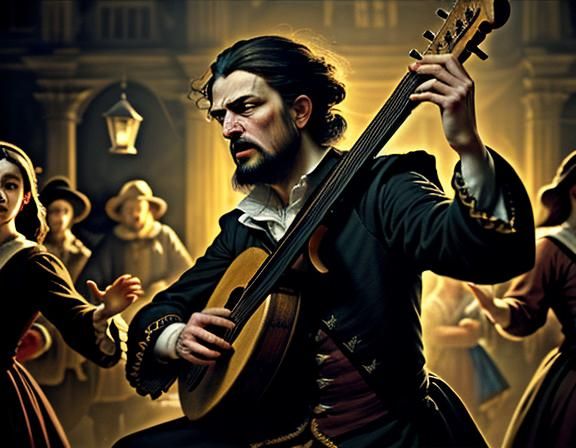 Baroque Bard's Chaotic Performance in Town Square