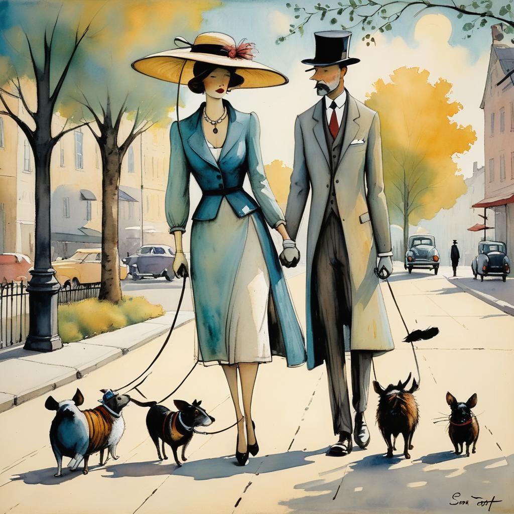 Whimsical Promenade in Watercolor Style