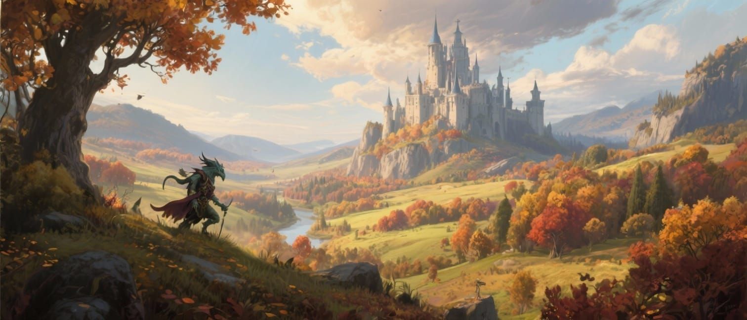 Autumn Landscape with Castle in the Sky