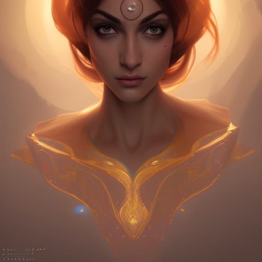 Detailed Djinn Portrait in Art Nouveau Style