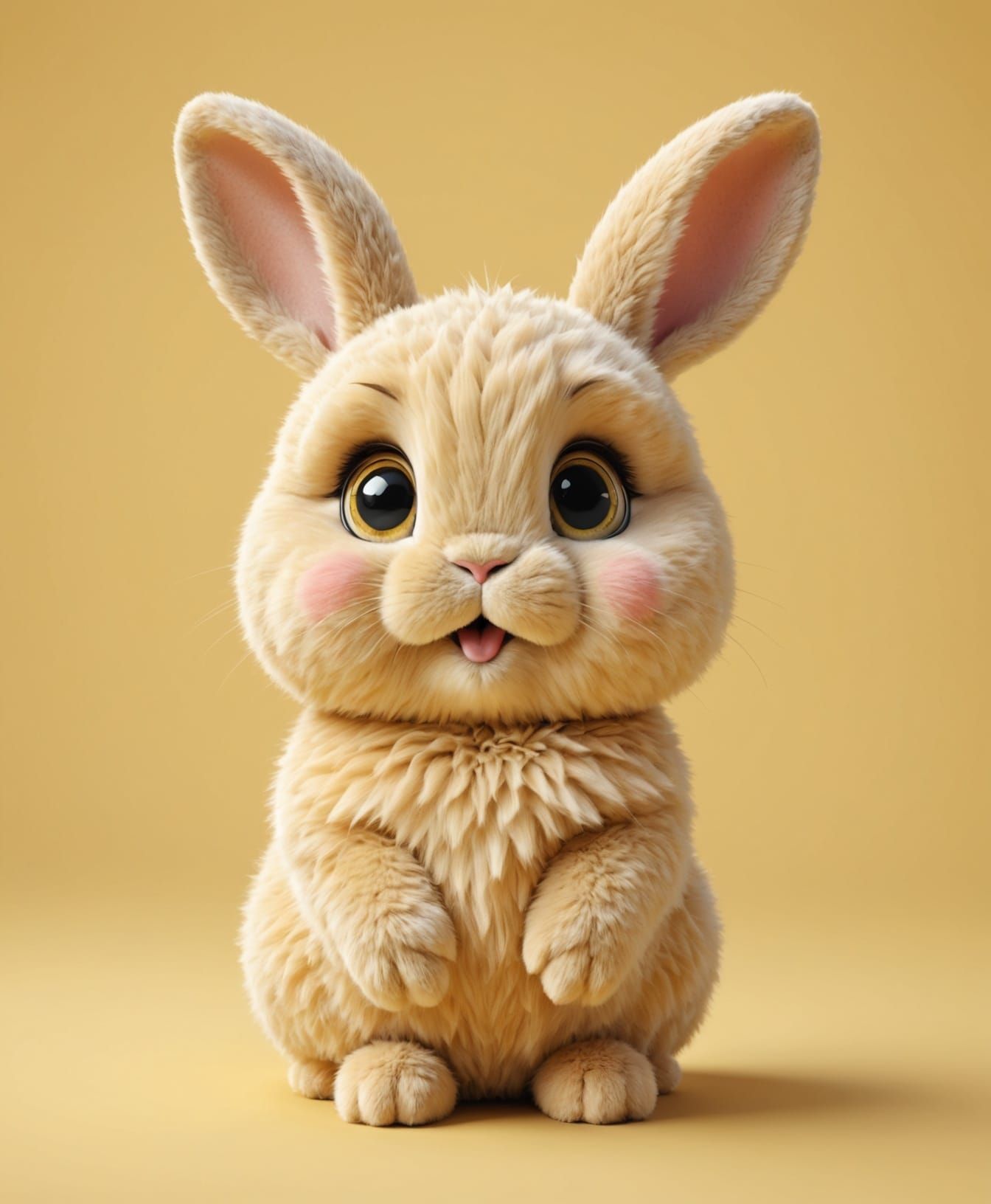 Cute 3D Bunny with Big Eyes and Plush Texture