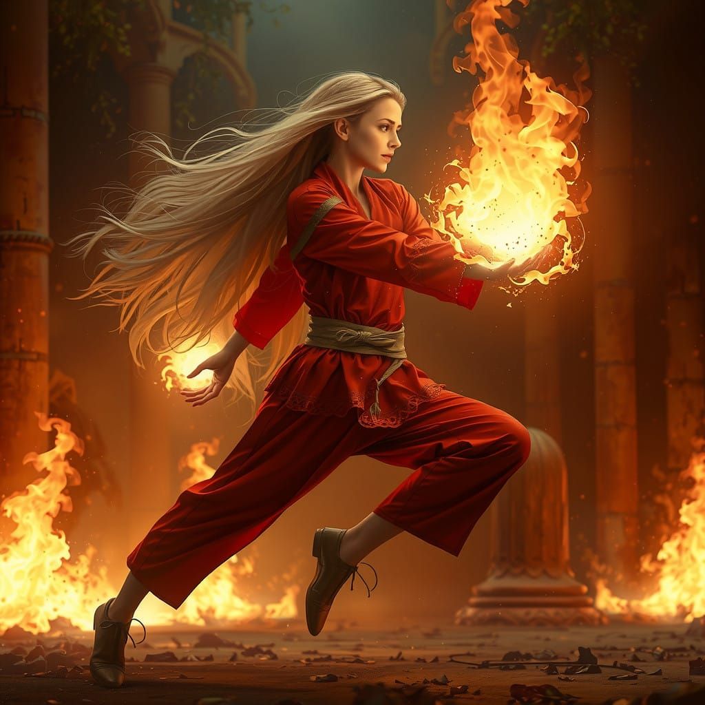 Iridescent Fairies Dancing in Fiery Twilight