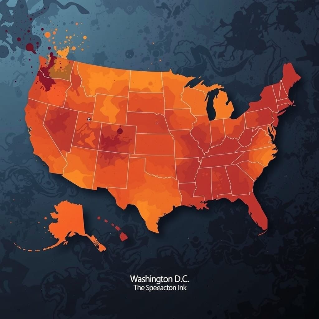 Vibrant Orange Ink Storm Unfolds Across United States Map