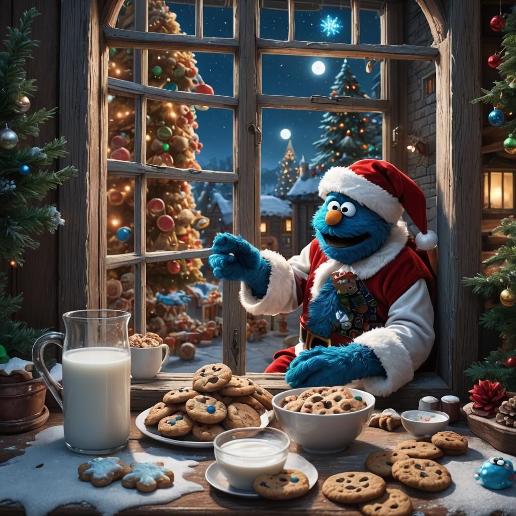 Santa Watches Cookie Monster: Fantasy Concept Art