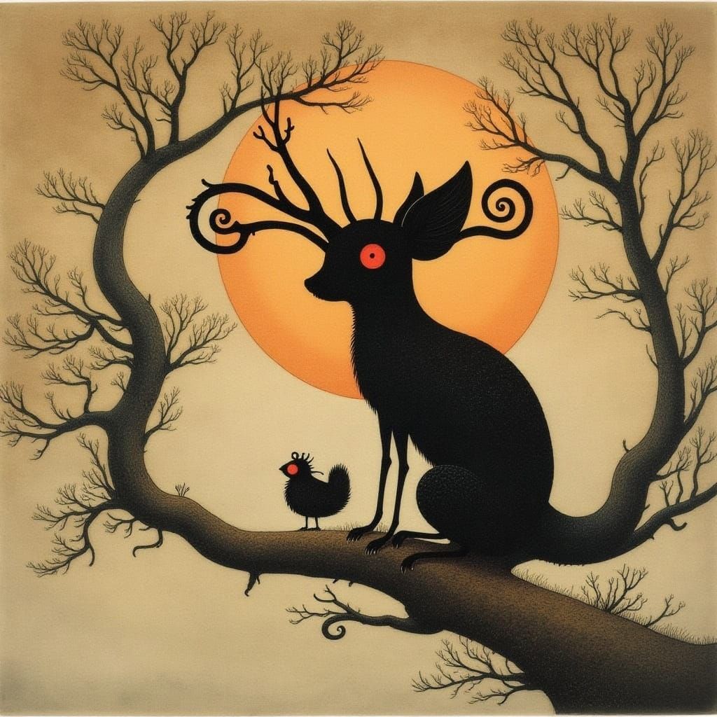 Surreal Shadow Foxbat in Japanese Style with Swirling Antler...