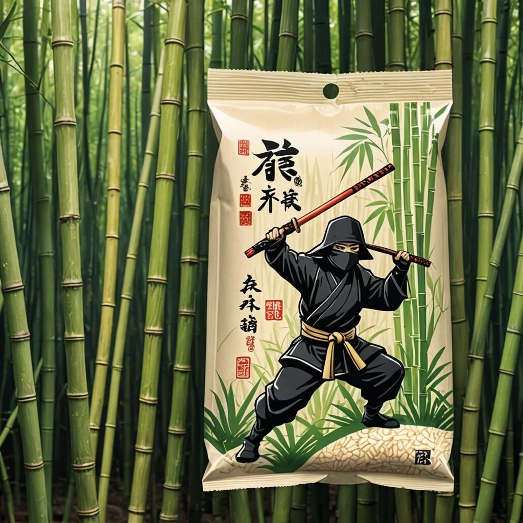 Ninja Rice Grain Package Design with Zen Aesthetic