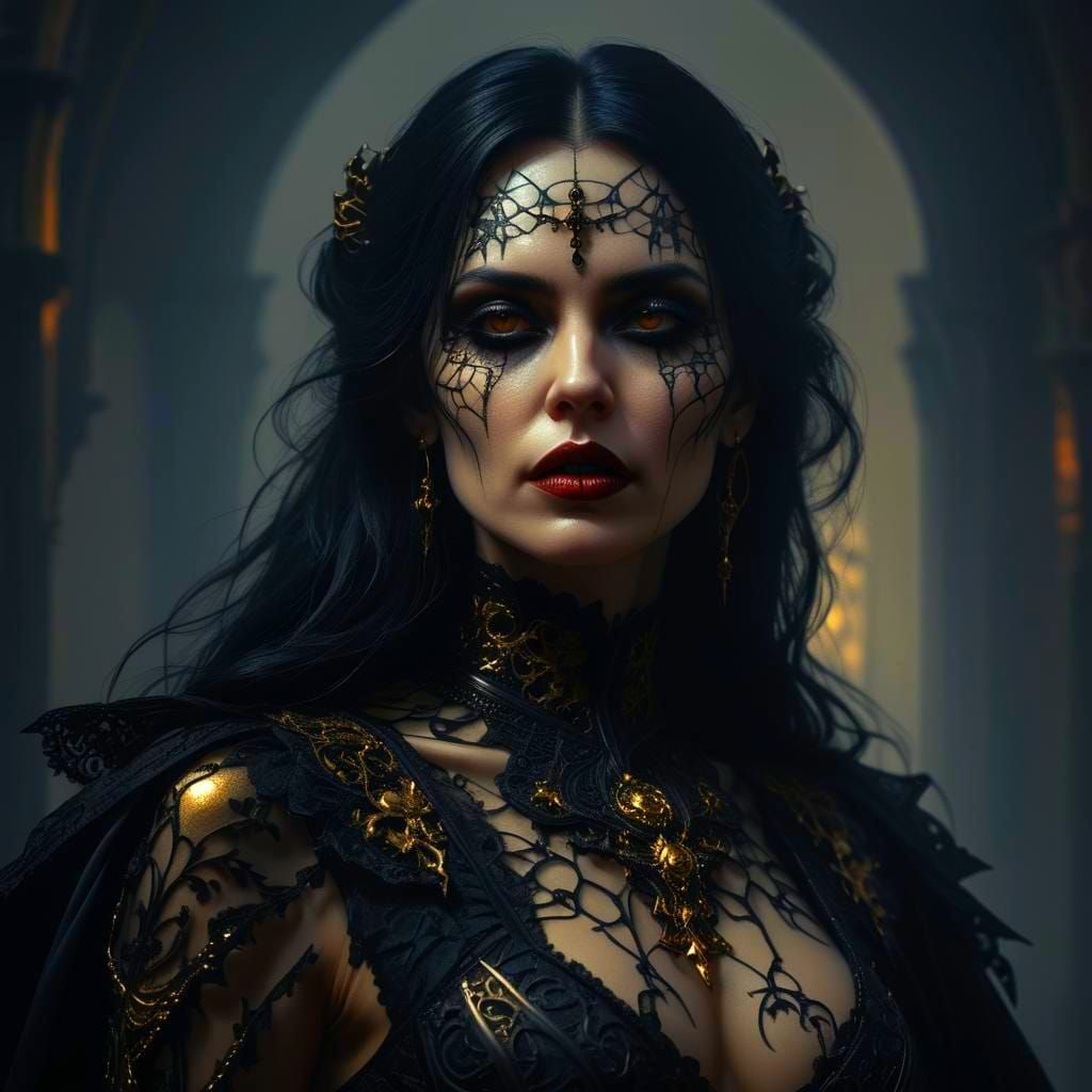 Sensual Gothic Woman in Sinister Cinematic Portrait