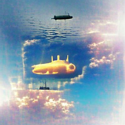 Surreal Submarine Soaring Through the Sky