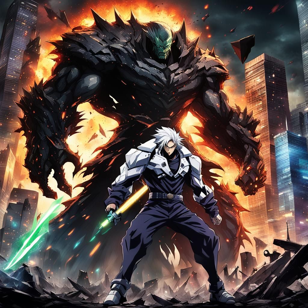 Epic Anime Villain Battle in Ruined City